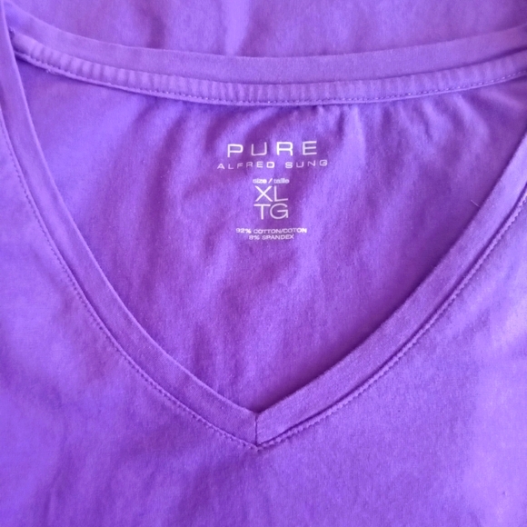 Pure Alfred Sung Purple V Neck T-shirt XL - Picture 3 of 5